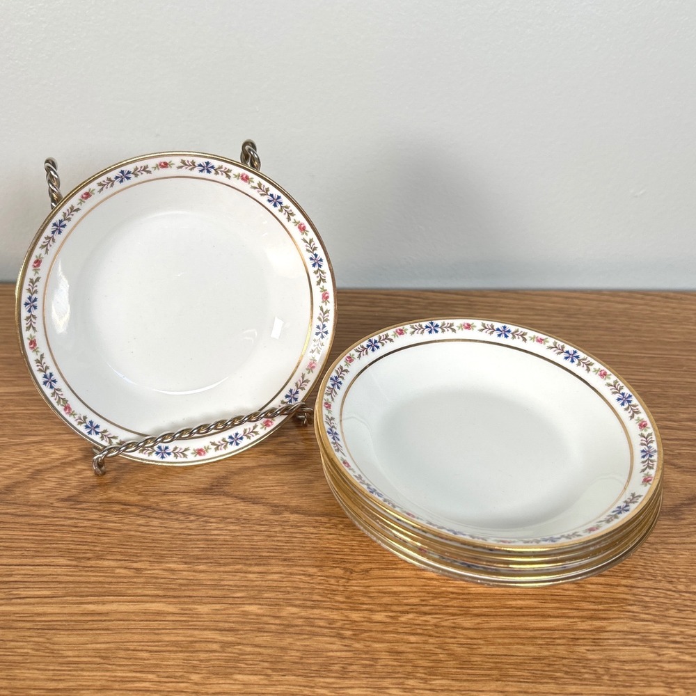 Johnson Brothers England Floral Fruit Bowls Gold Rim Set of 6 Vintage China